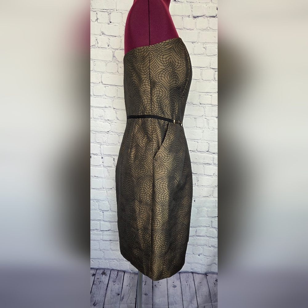 ANTONIO MELANI Black and Gold Geometric Midi Dress - Picture 2 of 5